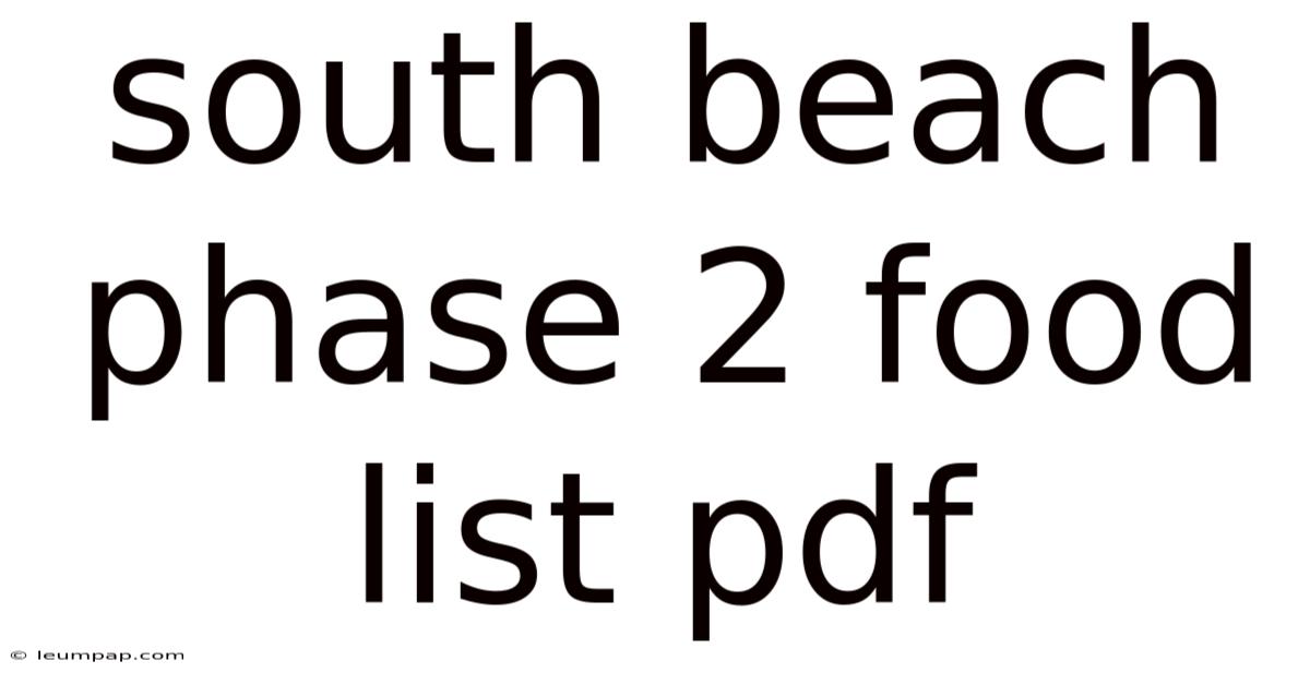 South Beach Phase 2 Food List Pdf